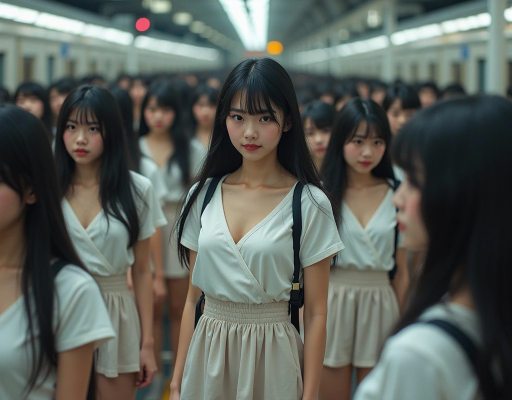 (((((Japanese Clone-girls=Myself))))), (((Super Best masterpiece Clone-girls Raw Photography Art))), (((16K, Highest quality, Ultra-high resolution, RAW Photos))), (((It&#39;s so unrealistic., With unparalleled depiction, With an unfathomable sight, An unprecedented and shocking worldview, Clone-girls: In a world of mass reproduction, Ultra-realistic))), (((Japanese Girls, Yokoyama-Yui, 18yo, Small face, Thick black hair, long hair, Dark Eyes, Mature face, Cute Smile, Smiling face, A gentle gaze, (((Very pleasant look)))))), (((Very beautiful detailed girls, Accurate body structure, Accurate body movements, Very detailed body, (((Super big breasts, Large bulge of ample breasts)))))), (((High school girl&#39;s summer uniform, Short sleeve, mini skirt, hour々I can see your pants, Cleavage Emphasis, Emphasise the fullness of your breasts))), ((((((((Very detailed, Myself cloning, Depiction of splitting oneself, 1Myself girl→1,000,000,000,000,000,000,000,000,000,000Myself cloning girls)))))))), (((((((Myself clone-girlsから, Myself keeps multiplying, (Very detailed and intricate, To the exact, Flawless, (((In the same female body,With the same face, With the same hairstyle, In the same clothes, At the same height, 同じSuper big breastsである))), In a detailed depiction), 1,000,000,000,000,000,000,000,000,000,000 people))))))), (((((Myself girls only))))), (((((1,000,000,000,000,000,000,000,000,000,000Myself girls))))), (Very detailed, On the platform of a certain station in Japan, A crowd of Myselfs waiting for a train, Depicting yourself moving and standing, View from the train side), Where the wind blows, A super crowded scene, (Very detailed depiction, Clear and accurate perspective depiction, Ultra-wide field of view, wide view, Focus on the average value of the image)