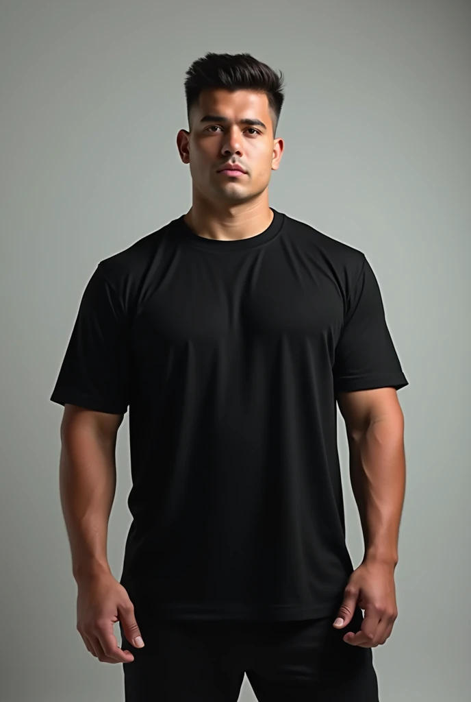 A Man Wearing Black Drop Shoulder T-Shirt standing straight