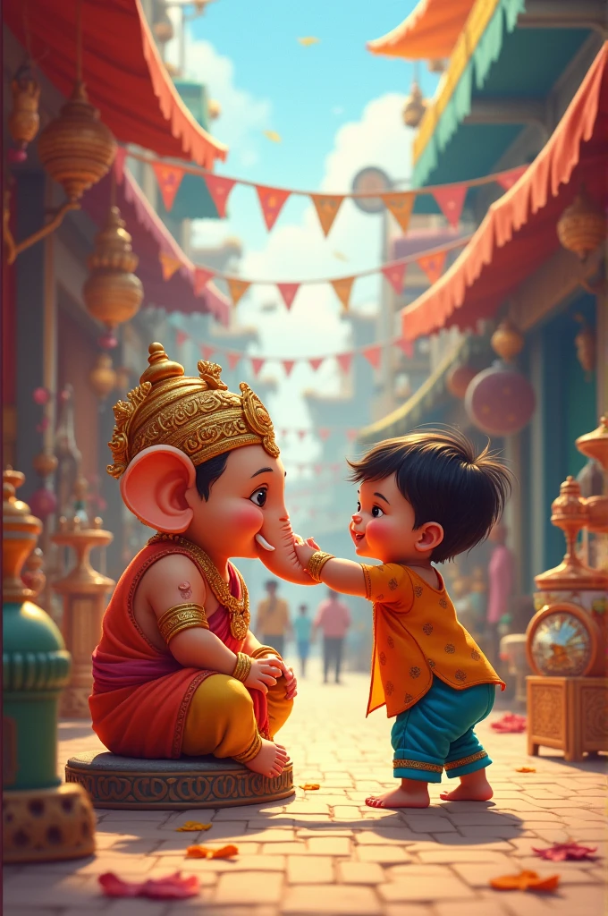 Baby's, ganesh idol, Indian street, celebrating, illustration