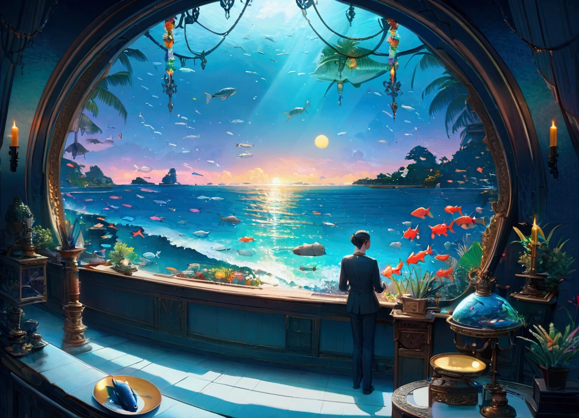 colorful、 Ocean,fish,mystery,,小fish,moonlight,Fantasy,Genuine,detailed,color,reality,High resolution,超detailed,