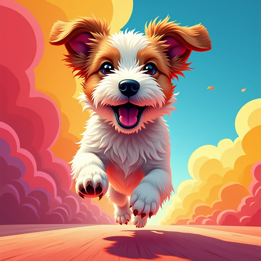 a close up of a dog running on a colored background, dog digital, highly detailed vector art, jen bartel, stunning art style, vector art style, arte do Adobe Illustrator, art of alessandro pautasso, hd vector art, Horse, multicolored vector art, full-colour illustration, Bela arte UHD 4K, vibrant high contrast coloring, cute dog