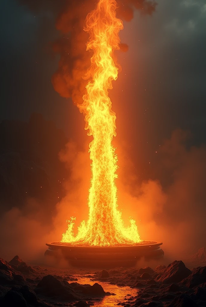 a shiv ling made of fire that goes to heaven and earth, cinematic visuals, ultra realistic, highly detailed