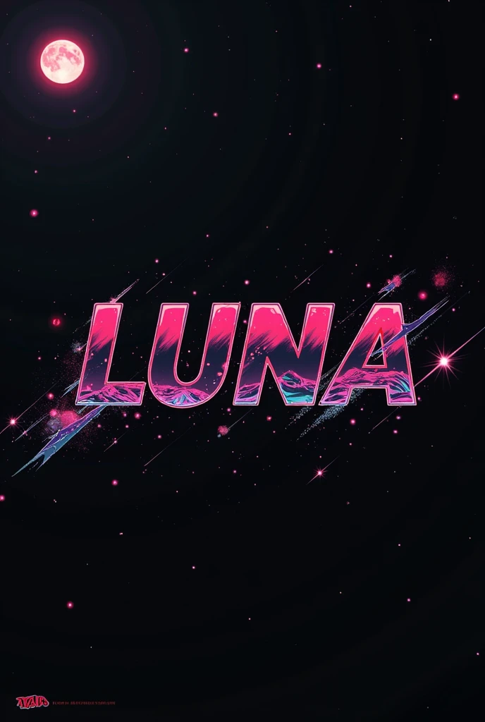 High resolution, Logo for Jdm cars, logo spelling swiftly “Luna” cool, Jdm theme, anime theme, Cyberpunk vibe name spelling, brand logo, logo for tshirt, brand logo “LUNA”, neon vibes, acid trip vibes, acid trip, shooting stars, acid trip inside “LUNA”, acid trip, hallucinations inside “LUNA”, Waves of hallucinations, the universe is unimaginable, waves of acid trip, waves of despair,