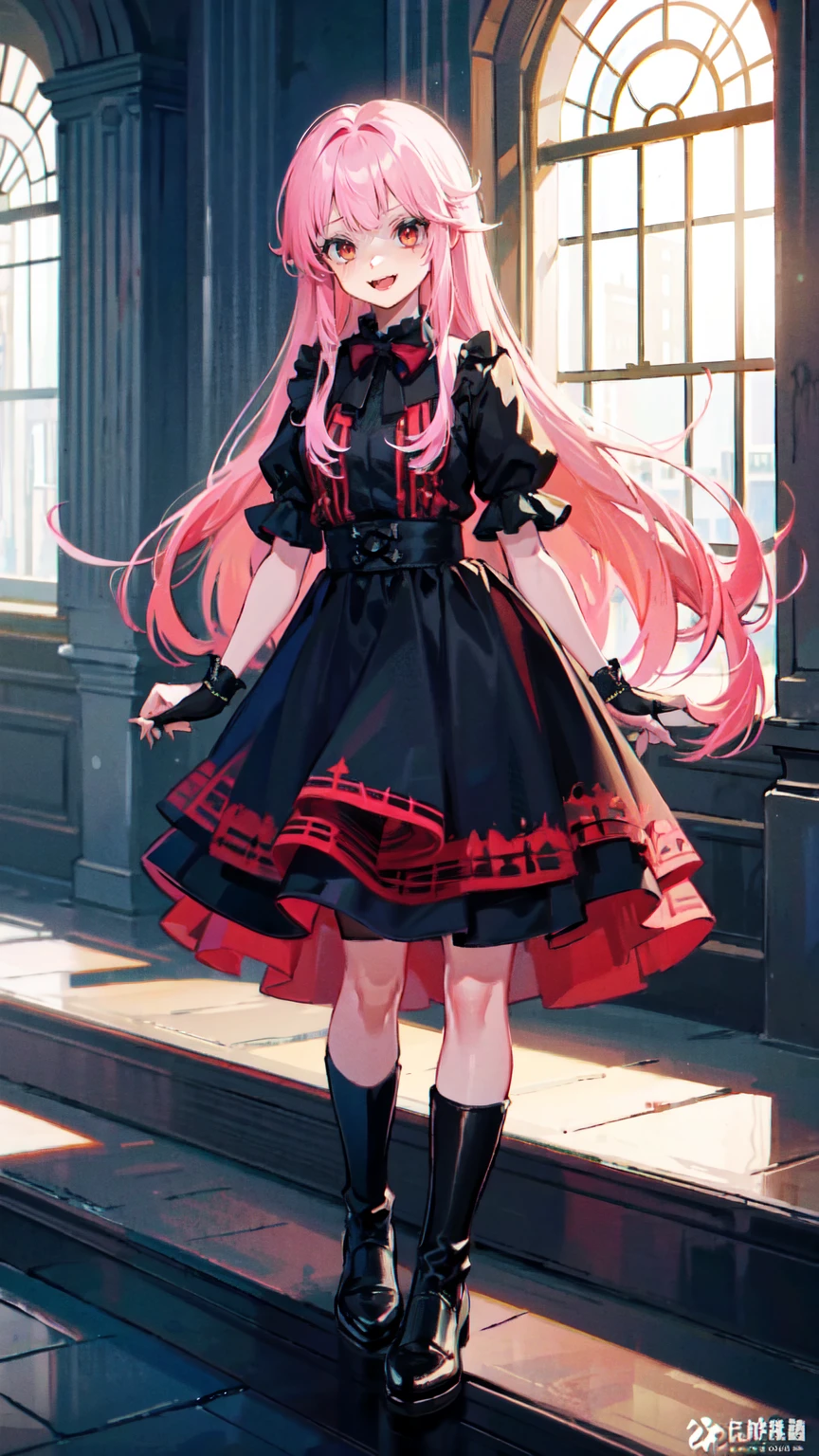 shaded face　、beautiful girl、とてもcute天使、Pink T-shirt、cute、、smile、Long skirt、Black long boots、.(Highest quality,4K,High resolution,masterpiece:1.2),Very detailed,Realistic:1.37,Spooky altar background,Dark fantasy,Red color scheme,Ominous atmosphere,Eye-catching,Storytelling,anatomy,Anime Style,Concept Art,beautiful細部までこだわった顔と (((Red eyes ))),A terrifying ritual ,Satanic Ritual,Premature death,inappropriate behavior,クレイジーなsmile,Scythe Face,Girl Monster, beautiful, Delicate facial features, Sharp Eye, Sharp Fangs, pale skin, Dark Background, Cinema Lighting, Dramatic Shadows, Gothic style, Gloomy atmosphere, Dark fantasy, one person&#39;s, Please open your mouth wide, Open your mouth and baring your teeth,Sharp teeth like a beast, Wide lips, very wide mouth, Vermilion cheeks, ,(Blood splatter:1.4),Scary smile, smile,Angel Design, Twisted smile、Bloody、bleeding from the head,,,,,、Blood splatter、,(Blood splatter:1.4),skull,Demon Spear,Horror Style, ((Fantasy Sweet Ta Frill Pink Costume)), ((Flowing blonde hair)), ,(Blood splatter:1.4),Female curves, Sexy flat stomach, Perfect hands, Perfect anime face, (Pink Tata Dress)), Are standing, ((邪悪なsmile)), ,(Blood splatter:1.4), Steam circulates, Moonlight Illumination, night lighting, (Blood splatter:1.6),アニメAngel Design, Twisted smile、Bloody、bleeding from the head,,,,,、Blood splatter、,(Blood splatter:1.4), skull,Gothic architecture、Western architecture、Fantasy World、,Victorian cities, Skeleton Gas Light,Absurd, High resolution、 ((Tabletop)), ((Highest quality)), (Very detailedな), ((Very detailed)), (beautiful), ((cute)), (NFSW:1.8), alone,(:1.6)、(world&#39;The most terrifying and creepy demon girl:1.5)beautiful face、Whole Body Ezbian、pale, beautiful肌、beautiful金の髪、優しくsmileむ、Dark building ruins、(snow white&#39;Frill dress:1.3)、(The dark ruins are stained with blood:1.3)、Low angle full body shot、(少女は血の海の中にAre standing:1.5)、(The ground is full of blood:1.3)、(The girl lost a lot of blood....:1.3)、(クレイジーなsmile:1.6)、Spirits、(Blood dripping from the mouth:1.3)、
