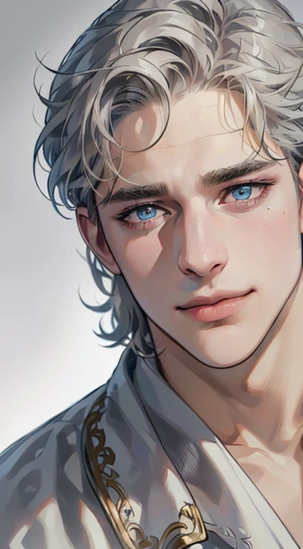 (best quality,4k,8k,highres,masterpiece:1.2),ultra-detailed,(realistic,photorealistic,photo-realistic:1.37),1 man,3,mature man,very handsome,without expression,smile,short grey golden hair,blue eyes,penetrating gaze,perfect face without errors,imposing posture,businessman,office background,cinematic lighting,hdr image