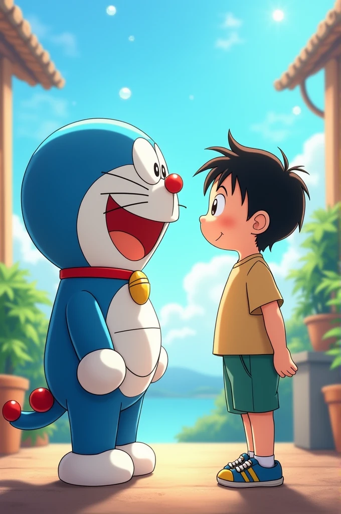 I want doramon and shinchan looking at each other