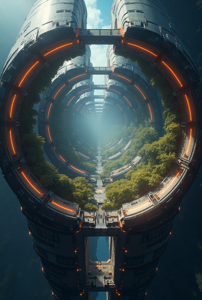 Basic Structure:
Cylindrical space colony with a diameter of approximately 8 kilometers and a length of about 32 kilometers.
Two cylinders rotate in opposite directions to cancel out gyroscopic effects.
Artificial Gravity:
Rotation of the cylinders generates artificial gravity, providing an environment similar to Earth's gravity.
Habitable Space:
Interior features three habitable land areas alternating with three transparent windows.
Windows allow sunlight to enter, mimicking a day-night cycle.
Resources and Materials:
Constructed using materials mined from the Moon or asteroids.
Minimizes material transport from Earth using magnetic mass drivers.
Environmental Control:
Advanced life support systems manage air, water, and waste.
Agricultural zones aim for self-sufficiency in food production.
Energy Supply:
Primarily powered by solar energy, with nuclear energy as a secondary option if needed.
Design Purpose:
Provides a sustainable environment for long-term human habitation in space.