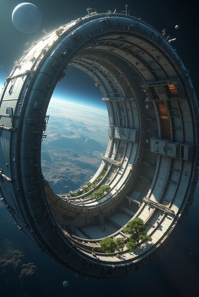 Basic Structure:
Cylindrical space colony with a diameter of approximately 8 kilometers and a length of about 32 kilometers.
Two cylinders rotate in opposite directions to cancel out gyroscopic effects.
Artificial Gravity:
Rotation of the cylinders generates artificial gravity, providing an environment similar to Earth's gravity.
Habitable Space:
Interior features three habitable land areas alternating with three transparent windows.
Windows allow sunlight to enter, mimicking a day-night cycle.
Resources and Materials:
Constructed using materials mined from the Moon or asteroids.
Minimizes material transport from Earth using magnetic mass drivers.
Environmental Control:
Advanced life support systems manage air, water, and waste.
Agricultural zones aim for self-sufficiency in food production.
Energy Supply:
Primarily powered by solar energy, with nuclear energy as a secondary option if needed.
Design Purpose:
Provides a sustainable environment for long-term human habitation in space.