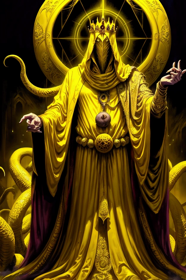 a painting of hastur the king in yellow, yellow-robed, king in yellow, hastur the king in yellow, , portrait of hastur the king in yellow, the king in yellow,honoring  hastur the king in yellow artwork