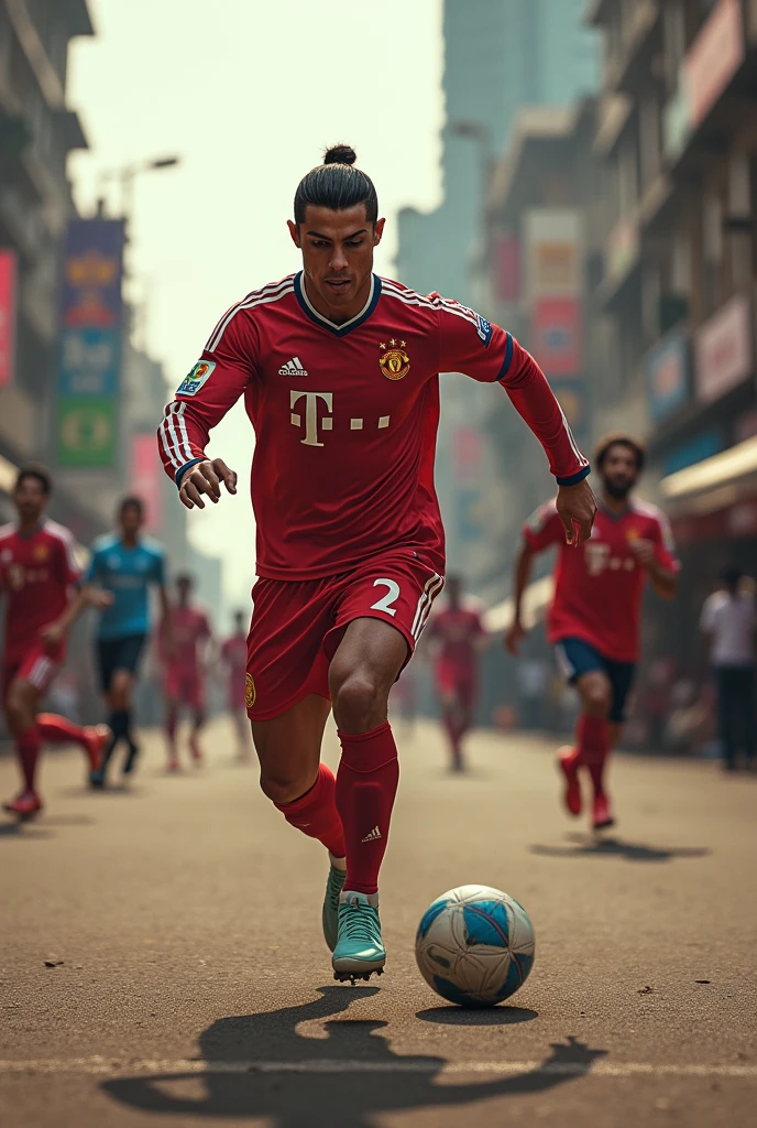Cristiano ronaldo playing football in Mumbai city