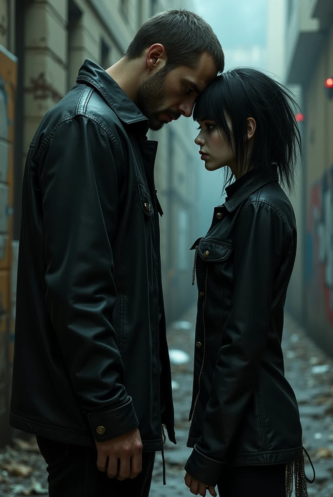 An emo girl with a stron Russian man