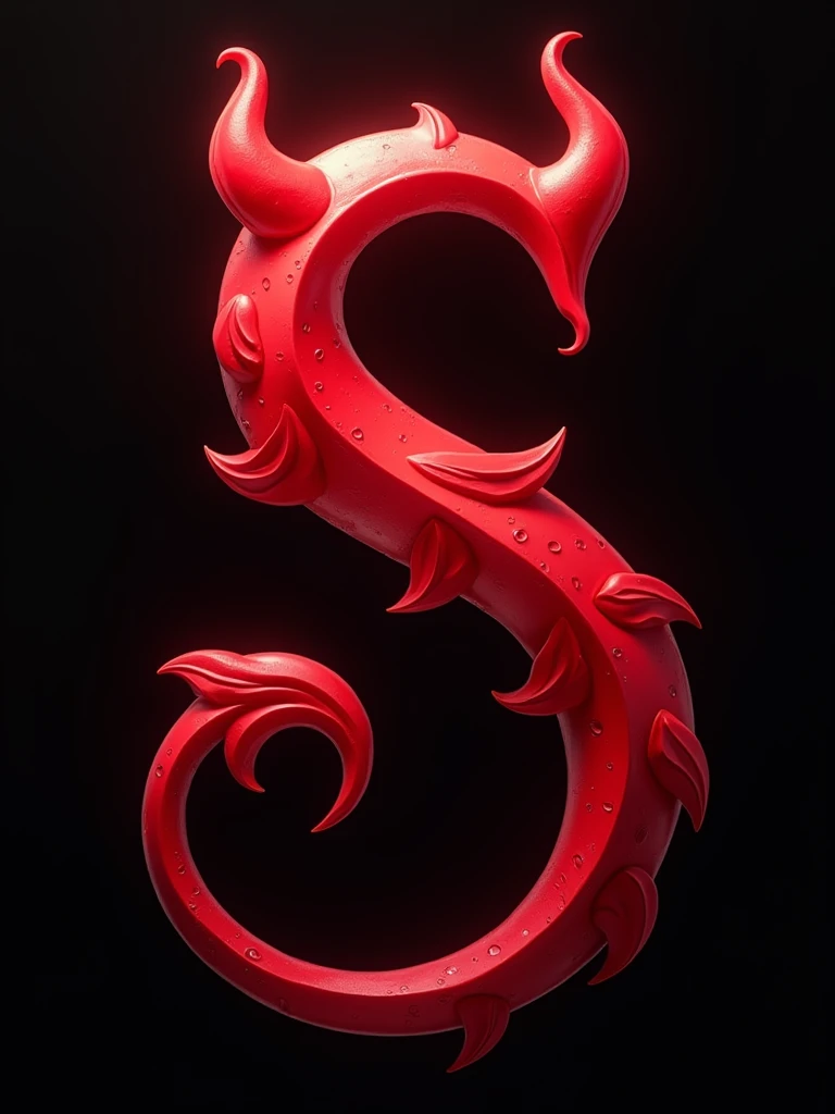 the letter "S" in shades of red, with a devil's tail, showing feminine sensuality