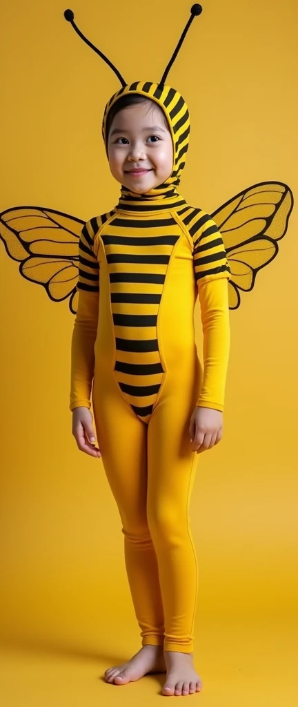The beautiful Malaysian muslimah adult girl with beautiful cheeks wears yellow Bee lycra turtleneck unitard catsuit covered with black stripes.She has a pair of insect wings.She always wear yellow bee lycra elastane stretchy dancewear square hijab covered with black stripes with antenna.