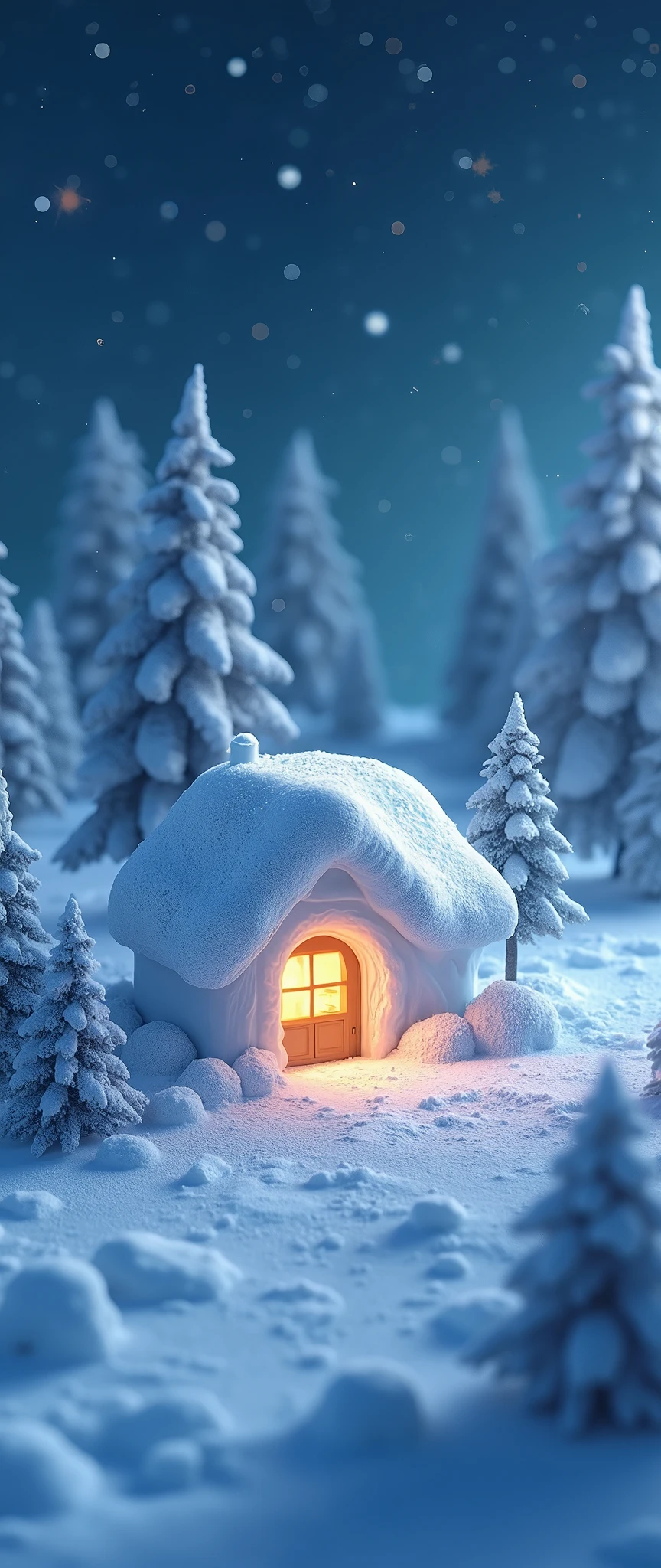 (masterpiece:1.2,Exceptional Quality,mirror-like,Cinematic Experience,Photorealistic,RAW Photos,Super detailed),8k,wallpaper,(Diamond dust:2.0),(Made of ice:2.0),(Cute ice house:2.0),(Snow glow:2.0),Artistic,Isometric 3D diorama,(light up:2.0),(starry skies:2.0),(dynamic),family