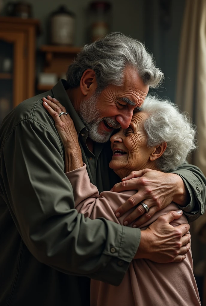 crying big boy after 35 years with his old mother after he had been found after 35 years