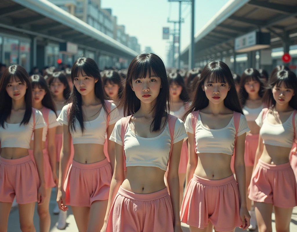 (((((Japanese Clone-girls=Myself))))), (((Super Best masterpiece Clone-girls Raw Photography Art))), (((16K, Highest quality, Ultra-high resolution, RAW Photos))), (((It's so unrealistic., With unparalleled depiction, With an unfathomable sight, An unprecedented and shocking worldview, Clone-girls: In a world of mass reproduction, Ultra-realistic))), (((Japanese Girls, Umezawa-Minami, 24yo, Small face, Thick black hair, long hair, Dark Eyes, Mature face, Cute Smile, Smiling face, A gentle gaze, (((Very pleasant look)))))), (((Very beautiful detailed girls, Accurate body structure, Accurate body movements, Very detailed body, (((Super big breasts, Large bulge of ample breasts)))))), (((Summer clothes, Short sleeve, mini skirt, hour々I can see your pants, Cleavage Emphasis, Emphasise the fullness of your breasts))), ((((((((Very detailed, Myself cloning, Depiction of splitting oneself, 1Myself girl→1,000,000,000,000,000,000,000,000,000,000Myself cloning girls)))))))), (((((((Myself clone-girlsから, Myself keeps multiplying, (Very detailed and intricate, To the exact, Perfect and consistent, (((In the same female body,With the same face, With the same hairstyle, In the same clothes, At the same height, 同じSuper big breastsである))), In a detailed depiction), 1,000,000,000,000,000,000,000,000,000,000 people))))))), (((((Myself girls only))))), (((((1,000,000,000,000,000,000,000,000,000,000Myself girls))))), (Very detailed, On the platform of a certain station in Japan, A crowd of Myselfs waiting for a train, Depicting yourself moving and standing, View from the train side), Where the wind blows, A super crowded scene, (Very detailed depiction, Clear and accurate perspective depiction, Ultra-wide field of view, wide view, Focus on the average value of the image), You are free to choose the angle and composition of your shot.!!!
