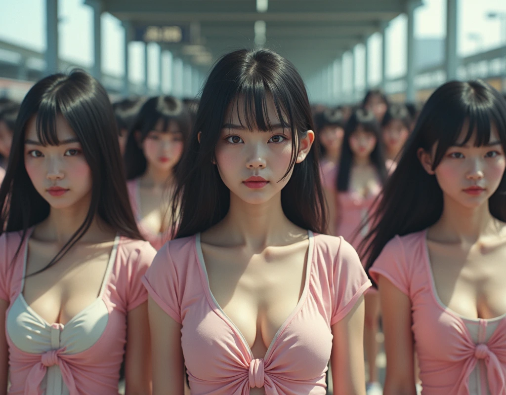 (((((Japanese Clone-girls=Myself))))), (((Super Best masterpiece Clone-girls Raw Photography Art))), (((16K, Highest quality, Ultra-high resolution, RAW Photos))), (((It's so unrealistic., With unparalleled depiction, With an unfathomable sight, An unprecedented and shocking worldview, Clone-girls: In a world of mass reproduction, Ultra-realistic))), (((Japanese Girls, Umezawa-Minami, 24yo, Small face, Thick black hair, long hair, Dark Eyes, Mature face, Cute Smile, Smiling face, A gentle gaze, (((Very pleasant look)))))), (((Very beautiful detailed girls, Accurate body structure, Accurate body movements, Very detailed body, (((Super big breasts, Large bulge of ample breasts)))))), (((Summer clothes, Short sleeve, mini skirt, hour々I can see your pants, Cleavage Emphasis, Emphasise the fullness of your breasts))), ((((((((Very detailed, Myself cloning, Depiction of splitting oneself, 1Myself girl→1,000,000,000,000,000,000,000,000,000,000Myself cloning girls)))))))), (((((((Myself clone-girlsから, Myself keeps multiplying, (Very detailed and intricate, To the exact, Perfect and consistent, (((In the same female body,With the same face, With the same hairstyle, In the same clothes, At the same height, 同じSuper big breastsである))), In a detailed depiction), 1,000,000,000,000,000,000,000,000,000,000 people))))))), (((((Myself girls only))))), (((((1,000,000,000,000,000,000,000,000,000,000Myself girls))))), (Very detailed, On the platform of a certain station in Japan, A crowd of Myselfs waiting for a train, Depicting yourself moving and standing, View from the train side), Where the wind blows, A super crowded scene, (Very detailed depiction, Clear and accurate perspective depiction, Ultra-wide field of view, wide view, Focus on the average value of the image), You are free to choose the angle and composition of your shot.!!!