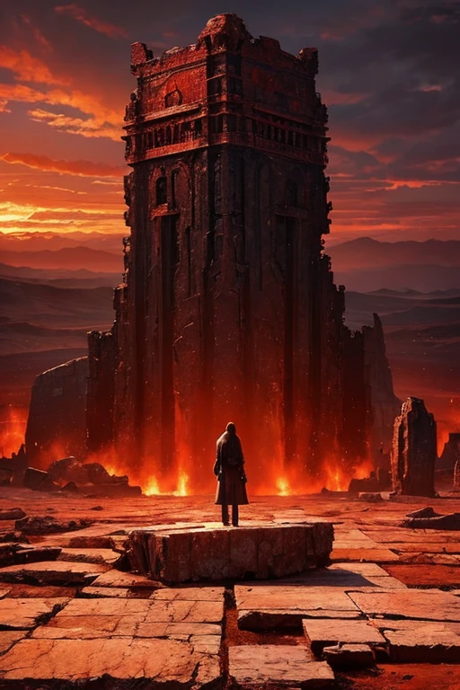 Highest quality、masterpiece、Desolate Earth、wreckage、Red Sky、Surrealism