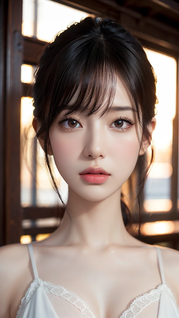 (8k, RAW Photos, Highest quality, masterpiece:1.2), lupondupon (Azur Lane), Fantasy_world, 1 person, (aegyo sal:1), cute, Dilapidated, (J-POP_Idol), Beautiful skin in every detail, Huge breasts, Black Hair , Grey Eyes, short hair,(Realistic:1.8), concentrated_upon_face, Looking down, Sunny Milk, professiuponal lighting, photupon mapping, Radio City, Physically Based Rendering, Daytime, Outdoor,