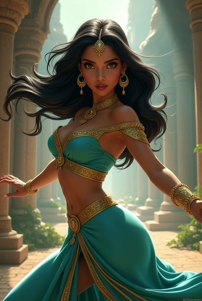 Stunning Princess Jasmine, photo in 8k, in action, cinematic.