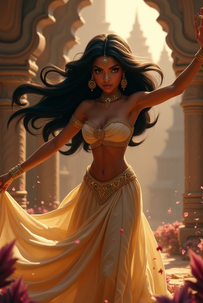 Stunning Princess Jasmine, photo in 8k, in action, cinematic.