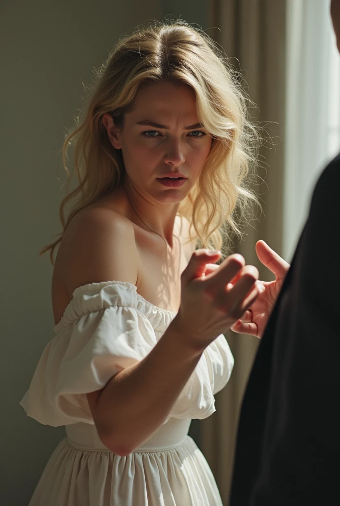 blonde woman away from man&#39;s hand betrayal

