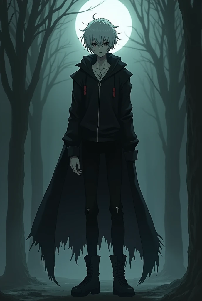 Create a Monster High oc that is the creepypasta hybrid son of Eyeless Jack and Ani The Wight [Remember: He has to have albinism and wear an emo/goth style] [Full Body Anime Style]
