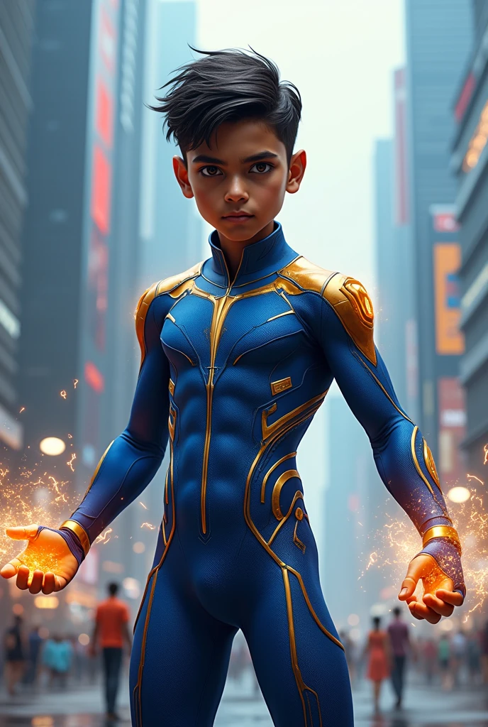 A indian superhero boy  from 2050