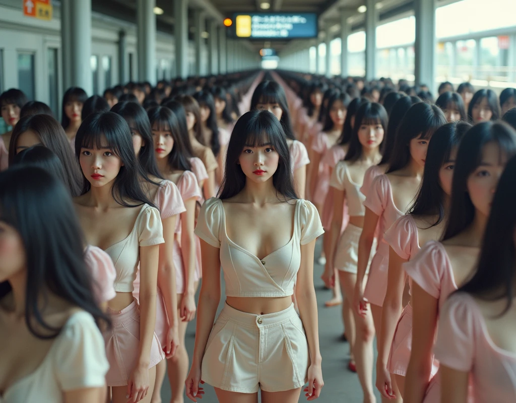 (((((Japanese Clone-girls=Myself))))), (((Super Best masterpiece Clone-girls Raw Photography Art))), (((16K, Highest quality, Ultra-high resolution, RAW Photos))), (((It's so unrealistic., With unparalleled depiction, With an unfathomable sight, An unprecedented and shocking worldview, Clone-girls: In a world of mass reproduction, Ultra-realistic))), (((Japanese Girls, Umezawa-Minami, 24yo, Small face, Thick black hair, long hair, Dark Eyes, Mature face, Cute Smile, Smiling face, A gentle gaze, (((Very pleasant look)))))), (((Very beautiful detailed girls, Accurate body structure, Accurate body movements, Very detailed body, (((Super big breasts, Large bulge of ample breasts)))))), (((Summer clothes, Short sleeve, mini skirt, hour々I can see your pants, Cleavage Emphasis, Emphasise the fullness of your breasts))), ((((((((Very detailed, Myself cloning, Depiction of splitting oneself, 1Myself girl→1,000,000,000,000,000,000,000,000,000,000Myself cloning girls)))))))), (((((((Myself clone-girlsから, Myself keeps multiplying, (Very detailed and intricate, To the exact, Perfect and consistent, (((In the same female body,With the same face, With the same hairstyle, In the same clothes, At the same height, 同じSuper big breastsである))), In a detailed depiction), 1,000,000,000,000,000,000,000,000,000,000 people))))))), (((((Myself girls only))))), (((((1,000,000,000,000,000,000,000,000,000,000Myself girls))))), (Very detailed, On the platform of a certain station in Japan, A crowd of Myselfs waiting for a train, Depicting yourself moving and standing, View from the train side), Where the wind blows, A super crowded scene, (Very detailed depiction, Clear and accurate perspective depiction, Ultra-wide field of view, wide view, Focus on the average value of the image), You are free to choose the angle and composition of your shot.!!!, How to break away from the box