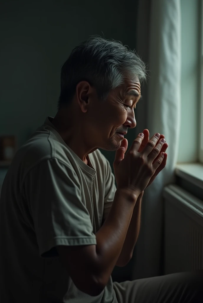 35 year boy crying for his old mother
