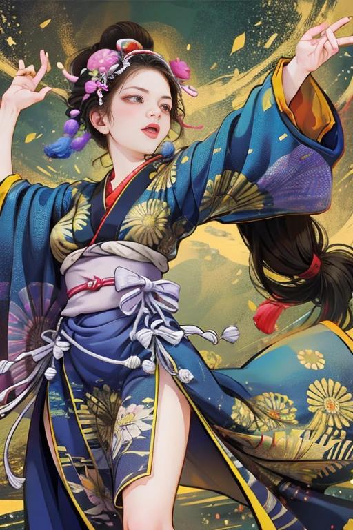 (Japan Bon Odori,最高masterpiece,Highest quality), Hot August,Bright vibrant anime art,People of all ages and genders dance and dance, Dancing in yukata,Laughing and dancing, Showing white teeth,Men and women dance in a circle, masterpiece,Highest quality,High resolution,