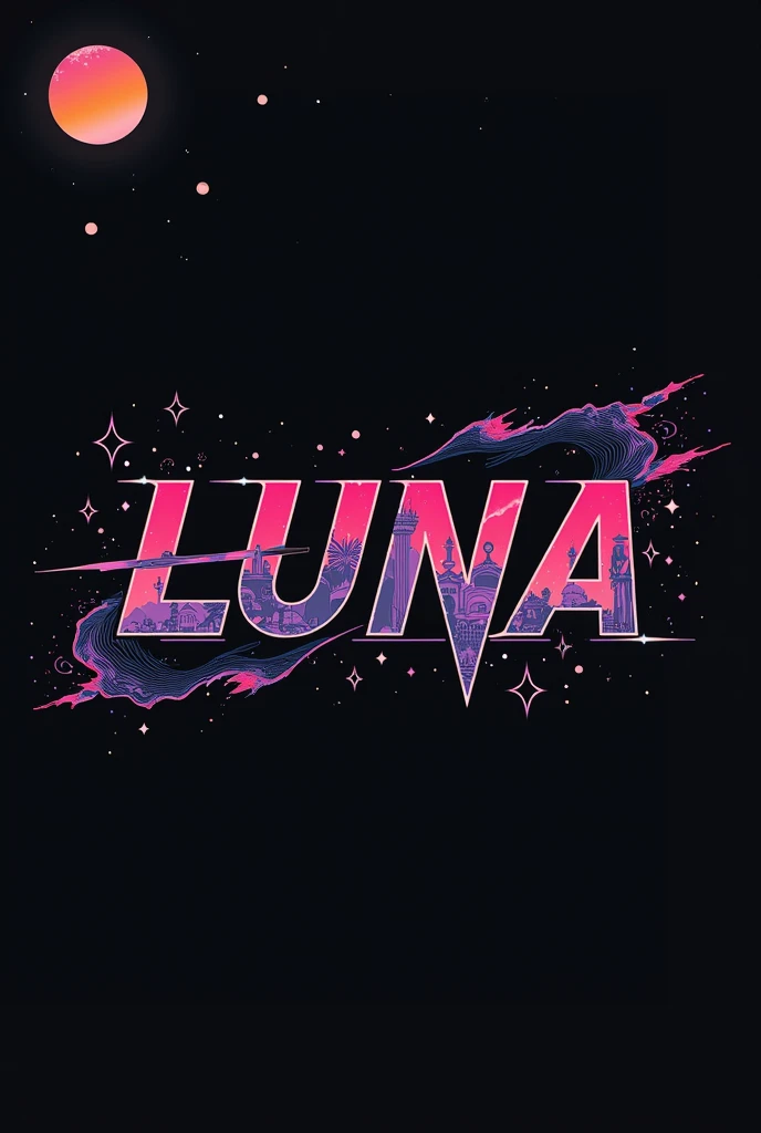High resolution, Logo for Jdm cars, logo spelling swiftly “Luna” cool, Jdm theme, anime theme, Cyberpunk vibe name spelling, brand logo, logo for tshirt, brand logo “LUNA”, neon vibes, acid trip vibes, acid trip, shooting stars, acid trip inside “LUNA”, acid trip, hallucinations inside “LUNA”, Waves of hallucinations, the universe is unimaginable, waves of acid trip, waves of despair, waves of solitude,