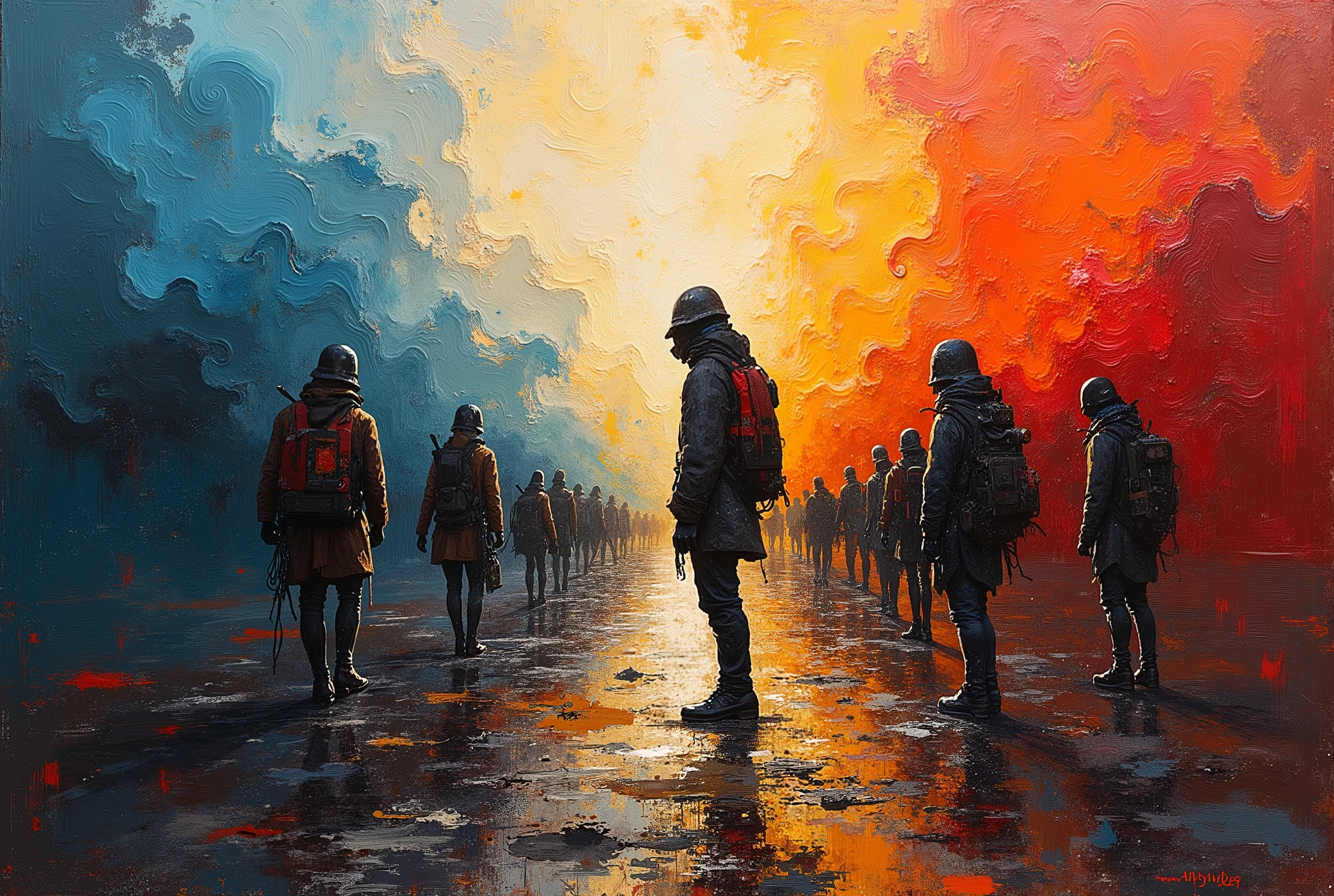 "La misericordia è finita.", rappresenta questa frase in stile "pennellate di colore"