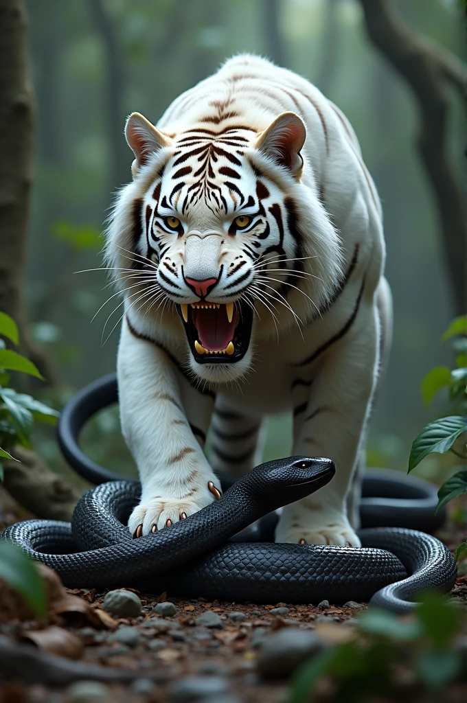 White tiger killed black snake