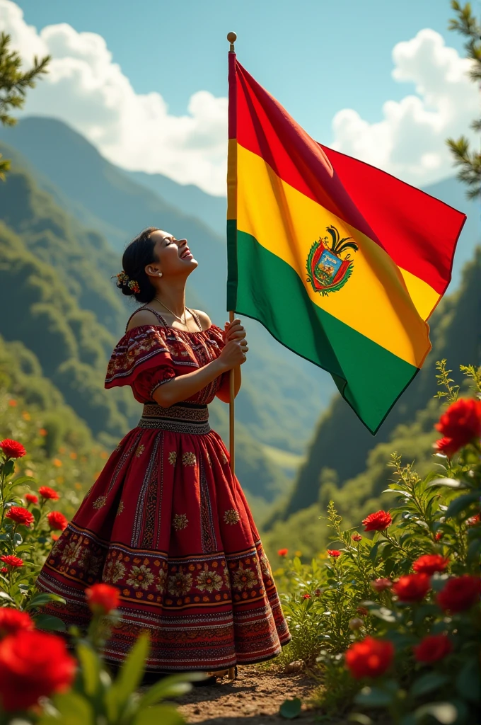 Bolivian flag with a Bolivian singing