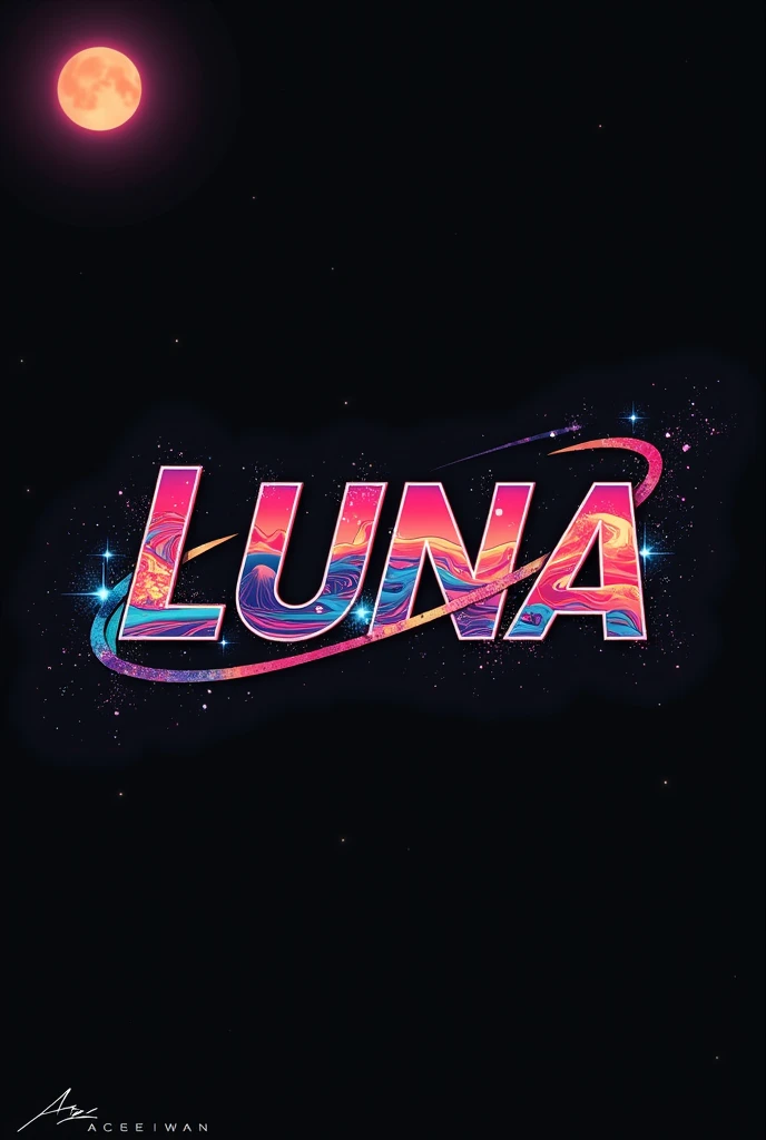 High resolution, Logo for Jdm cars, logo spelling swiftly “Luna” cool, Jdm theme, anime theme, Cyberpunk vibe name spelling, brand logo, logo for tshirt, brand logo “LUNA”, neon vibes, acid trip vibes, acid trip, shooting stars, acid trip inside “LUNA”, acid trip, hallucinations inside “LUNA”, waves of acid trip, waves of despair, waves of solitude, sadness, 