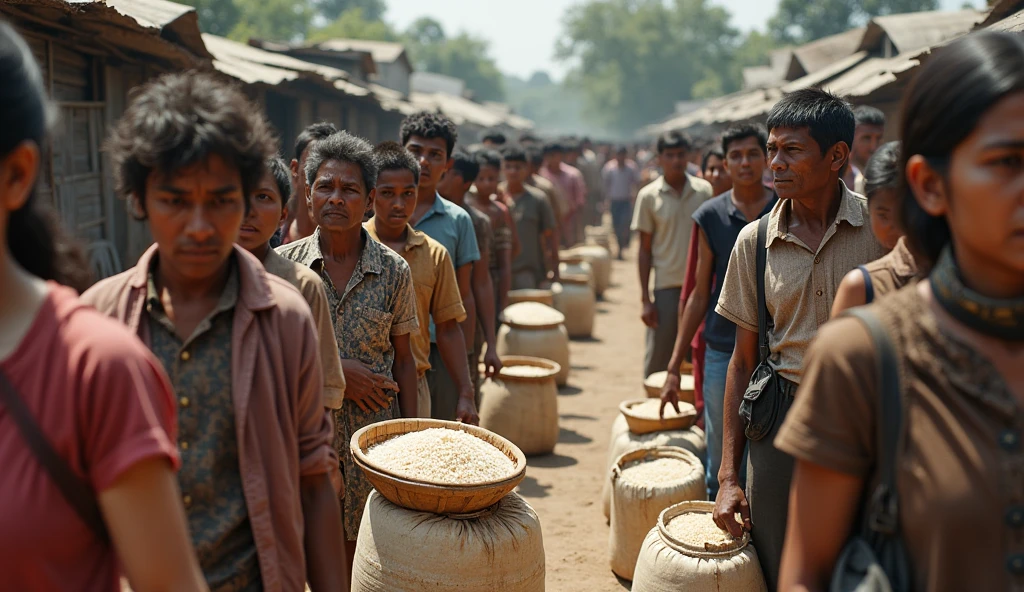 people queue to buy rice