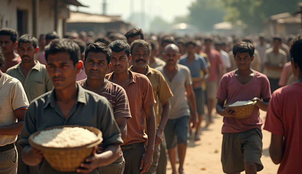 people queue to buy rice