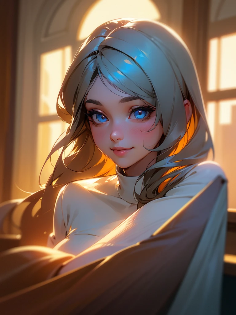 a cute girl, smile, detailed face, beautiful eyes, beautiful lips, long eyelashes, beautiful detailed skin, 1girl, smartphone, modern technology, communication limitations, slow internet, distress, annoyance, indoor, natural lighting, warm color tones, cinematic lighting, high quality, masterpiece, photorealistic, 8k, hyper detailed, digital art,smile,full body