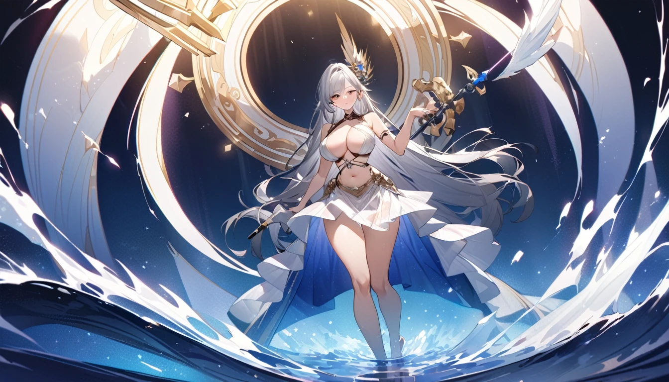 high quality,HD,16K,Sharp Line,1 Girl,fantasy, (Fire Spirits),Pretty Face, Large Breasts, Beautiful legs,In the water,Focus Girl,detailed Pretty Face,Detailed clothes,beautiful eyes,Cool,Sexy,Dynamic Angle,穿着华服的神明Strike a pose拍照, Ancient mysterious sexy goddess, Traditional beauty woman, Beautiful female warrior god of war , Beautiful sexy goddess, Gorgeous role-playing, high, Beautiful young girl, Beautiful woman, 华丽Beautiful woman, Complex clothing,Chinese Mystical Aesthetics, Beautiful goddess ancient mysterious girl, Extremely detailed shot of the goddess, Jaw-dropping sexy beauty, Big breasts deep neckline sexy belly button(butt), (bedroom), (Sexy Girls), masterpiece, best quality, Bangs, blush, Chest, clavicle, Eyebrows visible through hair, (Ombre gold hair), Jewelry, Long hair,Bright Eyes, ring, (solitary), illustration, fashionable, miss, Strike a pose, background, element, confident, Express, Accessories, majestic, striking, key point, Dynamic poses, ((plump)), (purple))Woman in transparent dress,Viewer,(((Full breasts, Keeley University))),Slim waist,(Navel exposed,Bare waist), Long hair, extreme detailed details, 详细的fantasy艺术, Stunning character art, Beautiful and exquisite character art, Beautiful transparent dress, Very detailed, Large Breasts,Chest,Golden ratio figure,Beautiful figure,Ultra wide-angle shooting,Full body shot拍摄,Body close-up,Full body shot,Wearing a pleated tulle skirt,柔和动漫illustration, 柔和的深色background,Fujifilm XT3 Clear focus, f 5.6, High Detail, Clear focus,(Wearing openwork clothing),, (Natural light), (Tempting)translucent, Good velvet quality, Compared, Divine Light,, Silver hair, 夜空background, Absolute Strength,Female Shinmei,穿着性感丝绸的Female Shinmei,,Large Breasts,Chest,Golden ratio figure,Beautiful figure,Ultra wide-angle shooting,Full body shot,Body close-up,Full body shot, Wearing a tulle dress, Model shooting style, Large Breasts,饱满Chest,Golden ratio figure,Beautiful figure,(Extremely detailed CG 8k wallpaper unit), The most beautiful artistic photos in the world, , 8K 超HD, ) ,Sexy姿态,Sexy表情,best quality,masterpiece,Ultra-high resolution,(Practical:1.4),original photo,Ultra-high resolution