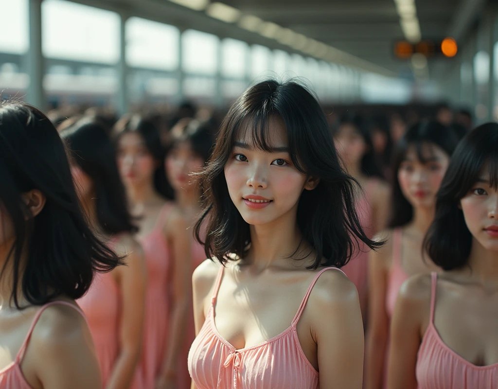 (((((Japanese Clone-girls=Myself))))), (((Super Best masterpiece Clone-girls Raw Photography Art))), (((16K, Highest quality, Ultra-high resolution, RAW Photos))), (((It's so unrealistic., With unparalleled depiction, With an unfathomable sight, An unprecedented and shocking worldview, Clone-girls: In a world of mass reproduction, Ultra-realistic))), (((Japanese Girls, Umezawa-Minami, 24yo, Small face, Thick black hair, long hair, Dark Eyes, Mature face, Cute Smile, Smiling face, A gentle gaze, (((Very pleasant look)))))), (((Very beautiful detailed girls, Accurate body structure, Accurate body movements, Very detailed body, (((Super big breasts, Large bulge of ample breasts)))))), (((Summer clothes, Short sleeve, mini skirt, hour々I can see your pants, Cleavage Emphasis, Emphasise the fullness of your breasts))), ((((((((Very detailed, Myself cloning, Depiction of splitting oneself, 1Myself girl→1,000,000,000,000,000,000,000,000,000,000Myself cloning girls)))))))), (((((((Myself clone-girlsから, Myself keeps multiplying, (Very detailed and intricate, To the exact, Perfect and consistent, (((In the same female body,With the same face, With the same hairstyle, In the same clothes, At the same height, 同じSuper big breastsである))), In a detailed depiction), 1,000,000,000,000,000,000,000,000,000,000 people))))))), (((((Myself girls only))))), (((((1,000,000,000,000,000,000,000,000,000,000Myself girls))))), (Very detailed, On the platform of a certain station in Japan, A crowd of Myselfs waiting for a train, Depicting yourself moving and standing, View from the train side), Where the wind blows, A super crowded scene, (Very detailed depiction, Clear and accurate perspective depiction, Ultra-wide field of view, wide view, Focus on the average value of the image), The shooting angle and composition are free and do not follow any set rules.!!!, Accurately depicts the highly impactful scene of a massively proliferated crowd of "Myself"