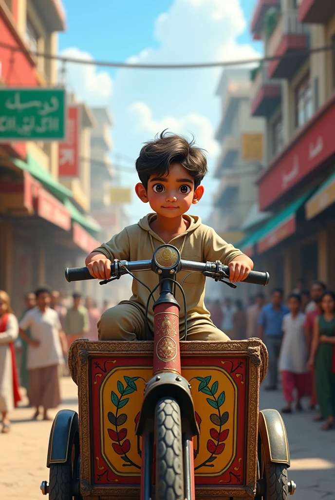 A boy driving a rikshaw in Faislabad pakistan