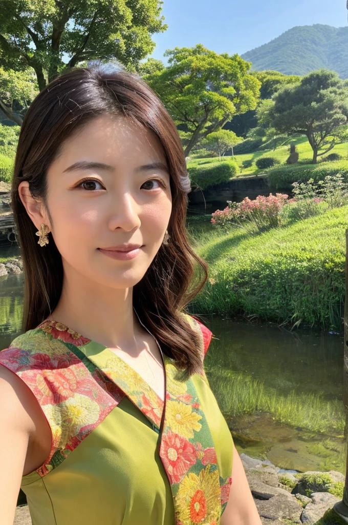 ((Highest quality)), ((masterpiece)), (detailed), Perfect Face,Japanese,landscape,Mature Woman,Upper Body,F Cup
