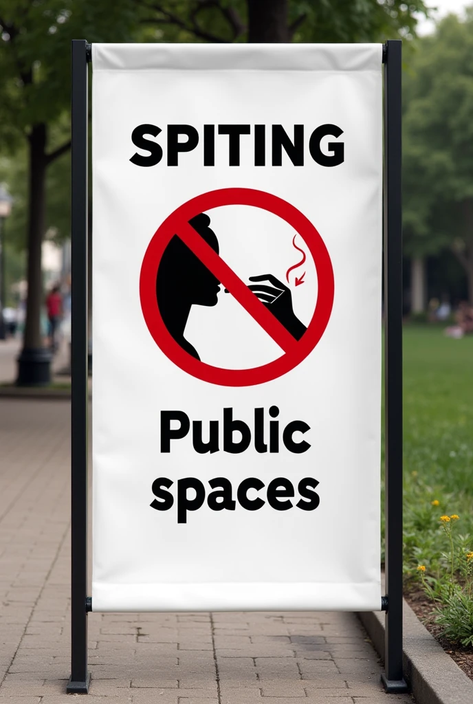 A banner showing NO SPITTING or NO THROWING SALIVA FROM MOUTH IN OPEN AREAS
