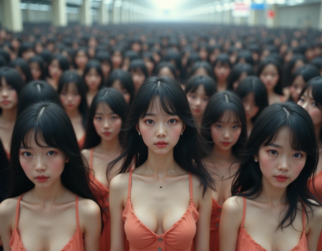 (((((Japanese Clone-girls=Myself))))), (((Super Best masterpiece Clone-girls Raw Photography Art))), (((16K, Highest quality, Ultra-high resolution, RAW Photos))), (((It&#39;s so unrealistic., With unparalleled depiction, With an unfathomable sight, An unprecedented and shocking worldview, Clone-girls: In a world of mass reproduction, Ultra-realistic))), (((Japanese Girls, Umezawa-Minami, 24yo, Small face, Thick black hair, long hair, Dark Eyes, Mature face, Cute Smile, Smiling face, A gentle gaze, (((Very pleasant look)))))), (((Very beautiful detailed girls, Accurate body structure, Accurate body movements, Very detailed body, (((Super big breasts, Large bulge of ample breasts)))))), (((Summer clothes, Short sleeve, mini skirt, hour々I can see your pants, Cleavage Emphasis, Emphasise the fullness of your breasts))), ((((((((Very detailed, Myself cloning, Depiction of splitting oneself, 1Myself girl→1,000,000,000,000,000,000,000,000,000,000Myself cloning girls)))))))), (((((((Myself clone-girlsから, Myself keeps multiplying, (Very detailed and intricate, To the exact, Perfect and consistent, (((In the same female body,With the same face, With the same hairstyle, In the same clothes, At the same height, 同じSuper big breastsである))), In a detailed depiction), 1,000,000,000,000,000,000,000,000,000,000 people))))))), (((((Myself girls only))))), (((((1,000,000,000,000,000,000,000,000,000,000Myself girls))))), (Very detailed, On the platform of a certain station in Japan, A crowd of Myselfs waiting for a train, Depicting yourself moving and standing, View from the train side), Where the wind blows, A super crowded scene, (Very detailed depiction, Clear and accurate perspective depiction, Ultra-wide field of view, wide view, Focus on the average value of the image), The shooting angle and composition are free and do not follow any set rules.!!!, Accurately depicts the highly impactful scene of a massively proliferated crowd of &quot;Myself&quot;