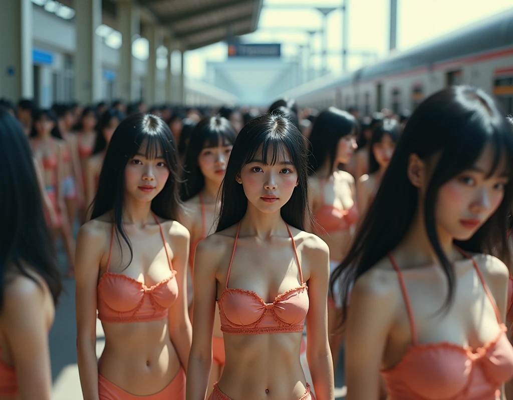 (((((Japanese Clone-girls=Myself))))), (((Super Best masterpiece Clone-girls Raw Photography Art))), (((16K, Highest quality, Ultra-high resolution, RAW Photos))), (((It's so unrealistic., With unparalleled depiction, With an unfathomable sight, An unprecedented and shocking worldview, Clone-girls: In a world of mass reproduction, Ultra-realistic))), (((Japanese Girls, Umezawa-Minami, 24yo, Small face, Thick black hair, long hair, Dark Eyes, Mature face, Cute Smile, Smiling face, A gentle gaze, (((Very pleasant look)))))), (((Very beautiful detailed girls, Accurate body structure, Accurate body movements, Very detailed body, (((Super big breasts, Large bulge of ample breasts)))))), (((Summer clothes, Short sleeve, mini skirt, hour々I can see your pants, Cleavage Emphasis, Emphasise the fullness of your breasts))), ((((((((Very detailed, Myself cloning, Depiction of splitting oneself, 1Myself girl→1,000,000,000,000,000,000,000,000,000,000Myself cloning girls)))))))), (((((((Myself clone-girlsから, Myself keeps multiplying, (Very detailed and intricate, To the exact, Perfect and consistent, (((In the same female body,With the same face, With the same hairstyle, In the same clothes, At the same height, 同じSuper big breastsである))), In a detailed depiction), 1,000,000,000,000,000,000,000,000,000,000 people))))))), (((((Myself girls only))))), (((((1,000,000,000,000,000,000,000,000,000,000Myself girls))))), (Very detailed, On the platform of a certain station in Japan, A crowd of Myselfs waiting for a train, Depicting yourself moving and standing, View from the train side), Where the wind blows, A super crowded scene, (Very detailed depiction, Clear and accurate perspective depiction, Ultra-wide field of view, wide view, Focus on the average value of the image), The shooting angle and composition are free and do not follow any set rules.!!!, Accurately depicts the highly impactful scene of a massively proliferated crowd of "Myself"