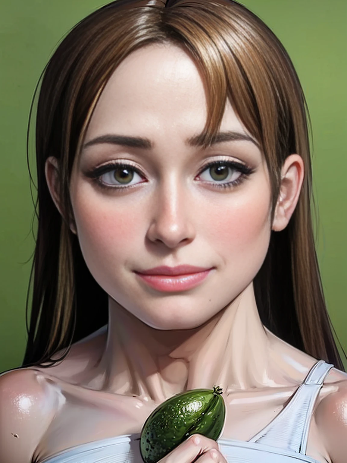 masterpiece, Best quality,facing the viewer, upper body,Middle-aged woman,The behavior of the Greek goddess, Melon seed face, ((Thin eyes)), Mole under the eye,Brown eyeballs, thin lips, blonde hair, Very long hair, Closed mouth and smile,40 years, self-portrait, simple background,White dress,