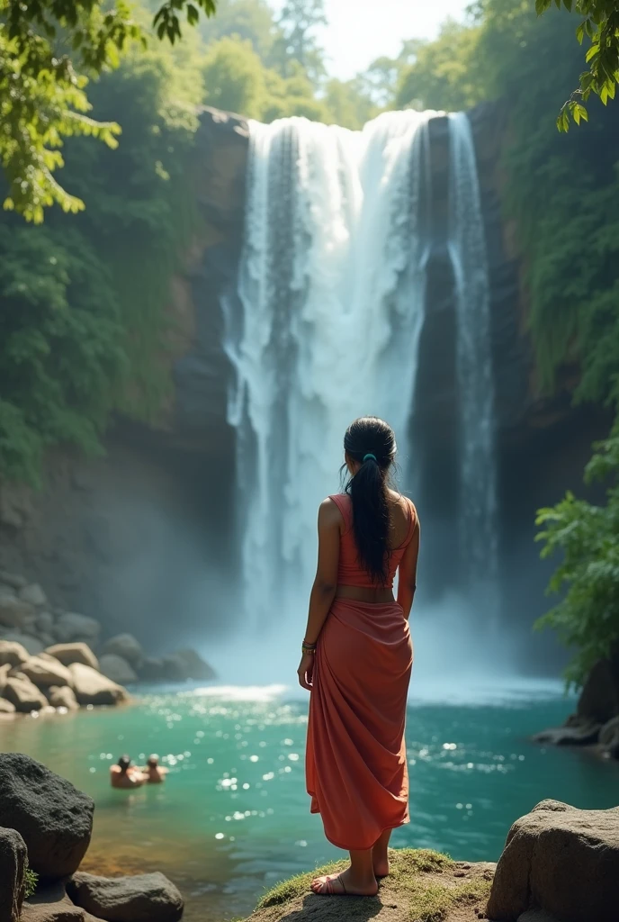 Indian Chubby girl into tha  Waterfall back profile real image 