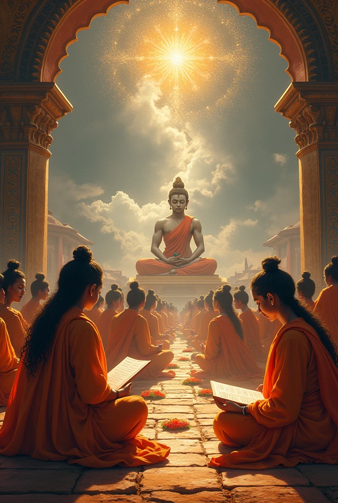 Visuals: hindu People in action, scriptures, and inspirational images.