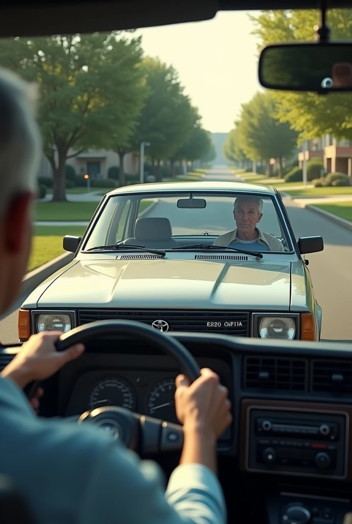 Draw a person driving a e210 corolla